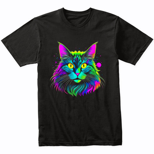 Colorful Bright Norwegian Forest Cat Vibrant Psychedelic Art T-Shirt