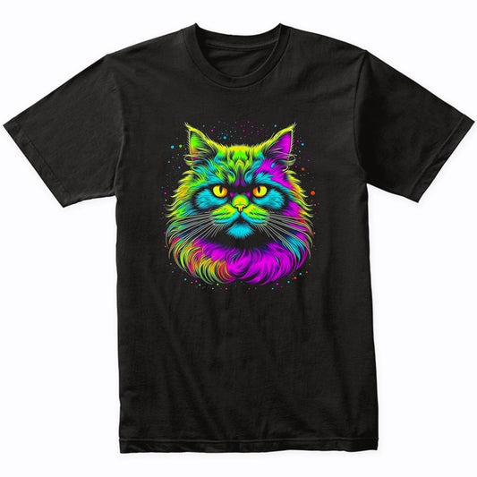 Colorful Bright Persian Cat Vibrant Psychedelic Cat Art T-Shirt