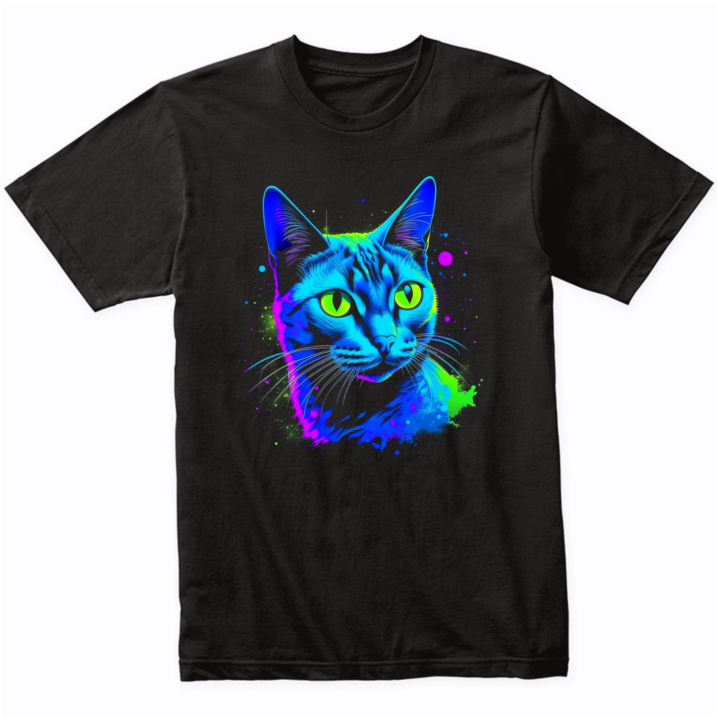 Colorful Bright Russian Blue Cat Vibrant Psychedelic Cat Art T-Shirt