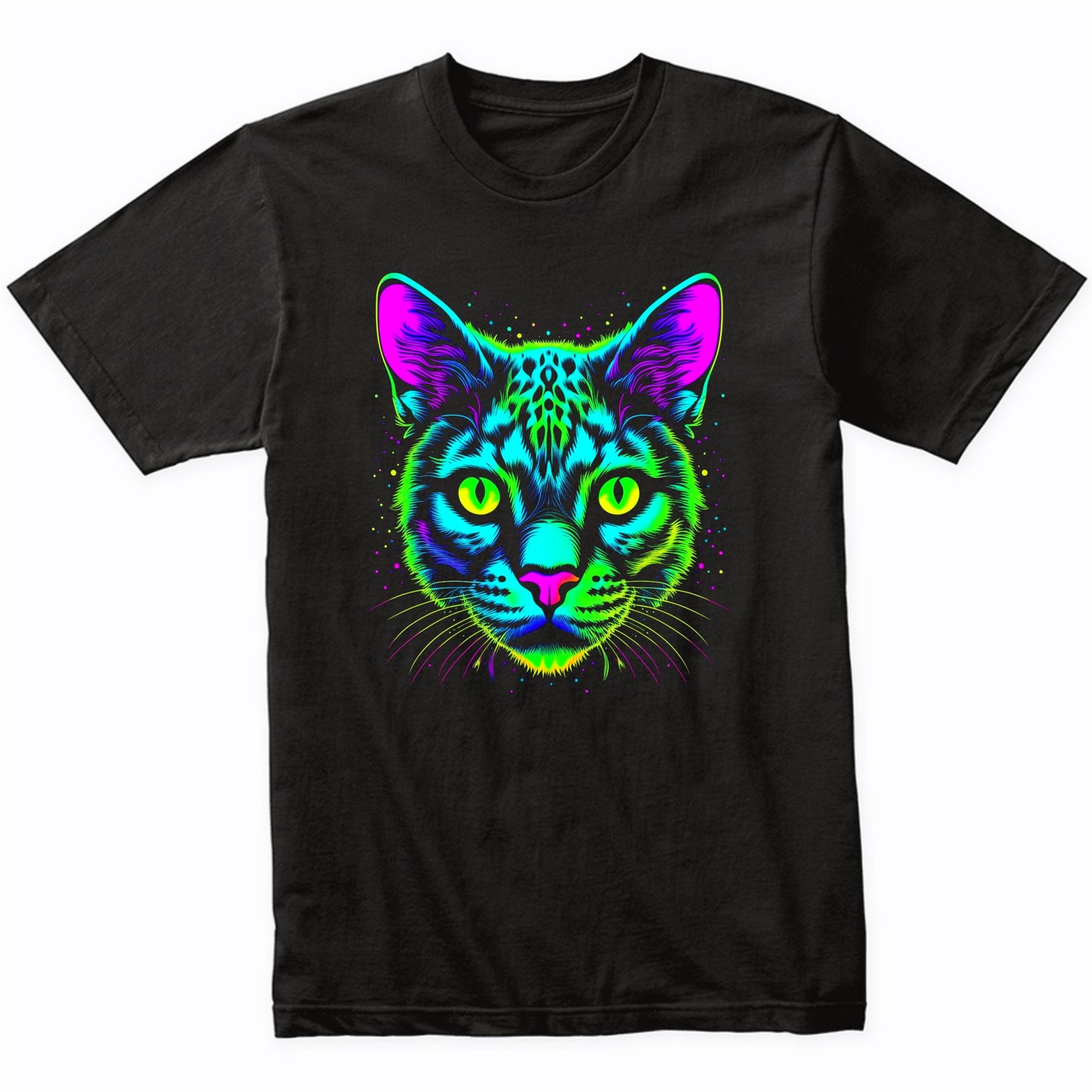 Colorful Bright Savannah Cat Vibrant Psychedelic Cat Art T-Shirt