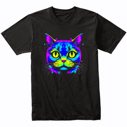 Colorful Bright Scottish Fold Vibrant Psychedelic Cat Art T-Shirt