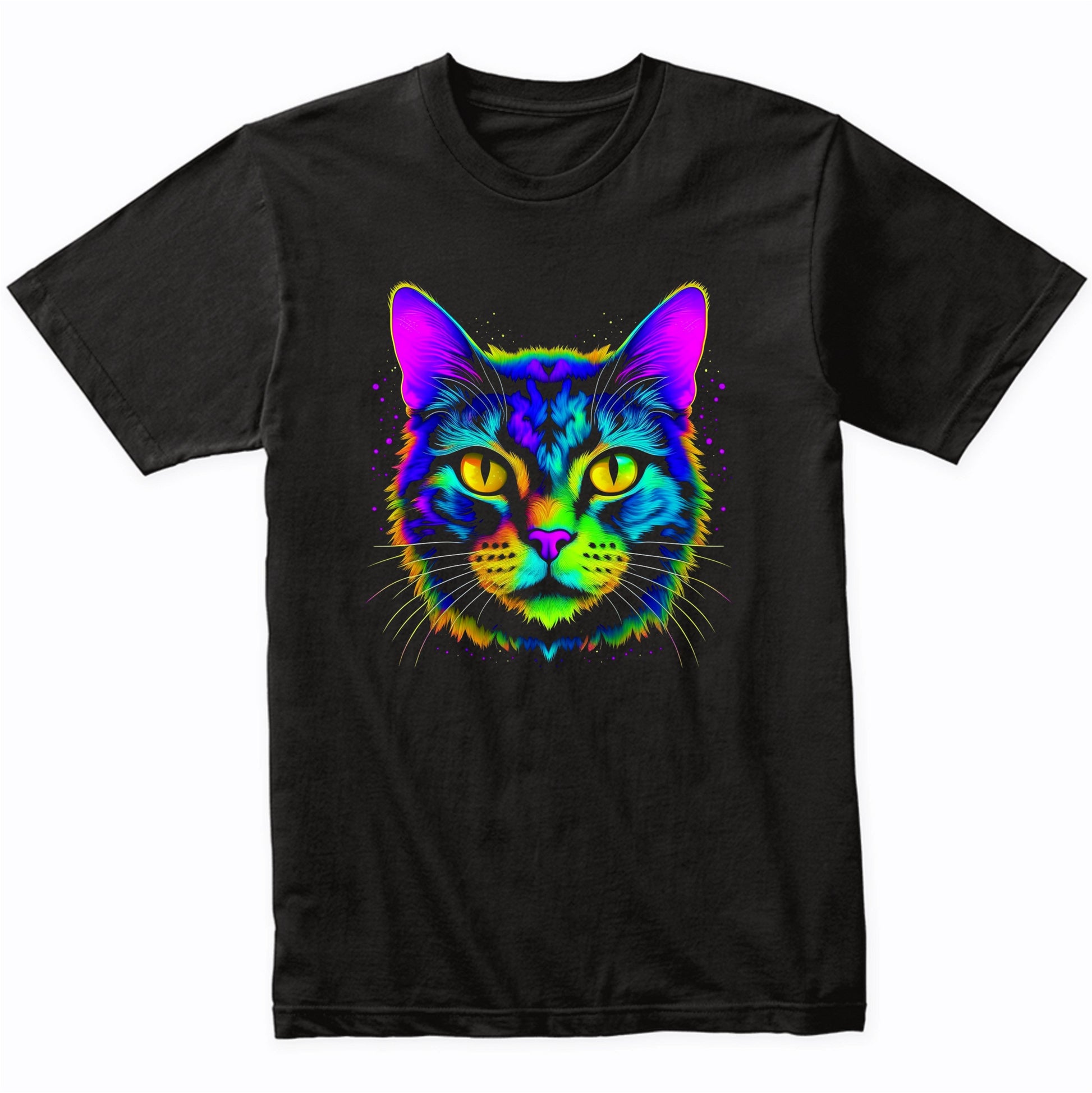 Colorful Bright Tortoiseshell Cat Vibrant Psychedelic Art T-Shirt