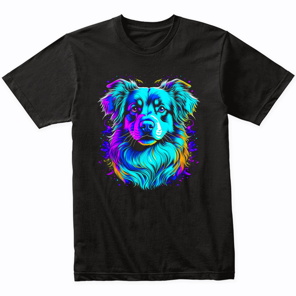 Colorful Bright Aussie Shepherd Vibrant Psychedelic Dog Art T-Shirt