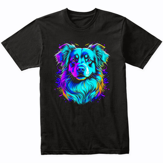 Colorful Bright Aussie Shepherd Vibrant Psychedelic Dog Art T-Shirt