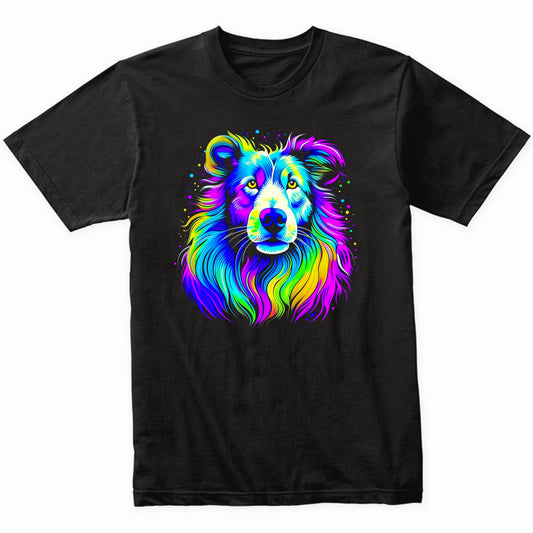 Colorful Bright Collie Vibrant Psychedelic Dog Art T-Shirt