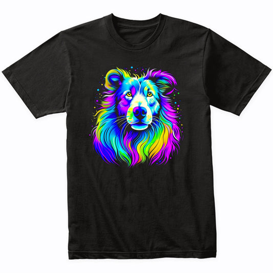 Colorful Bright Collie Vibrant Psychedelic Dog Art T-Shirt
