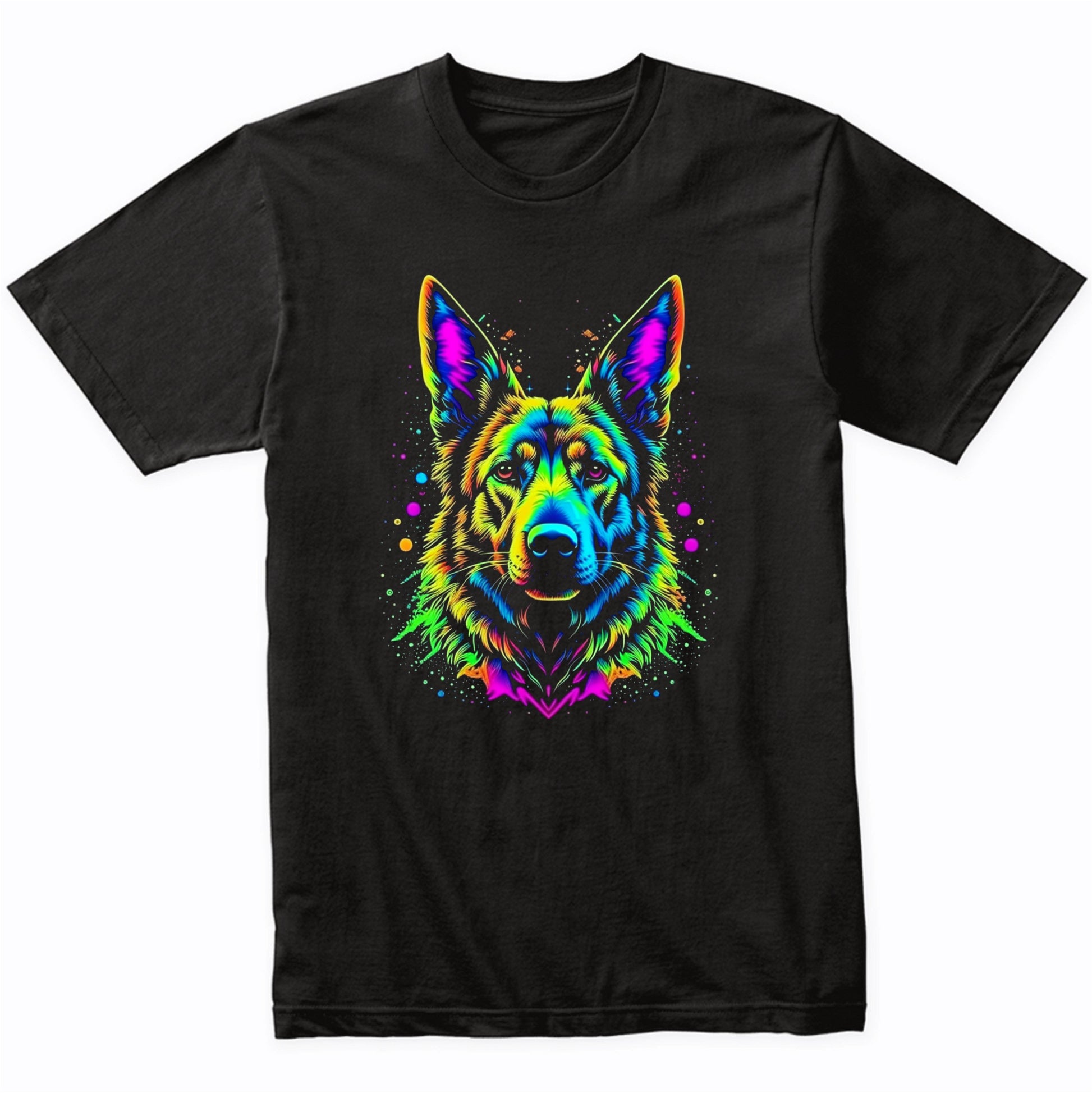Colorful Bright German Shepherd Vibrant Psychedelic Dog Art T-Shirt