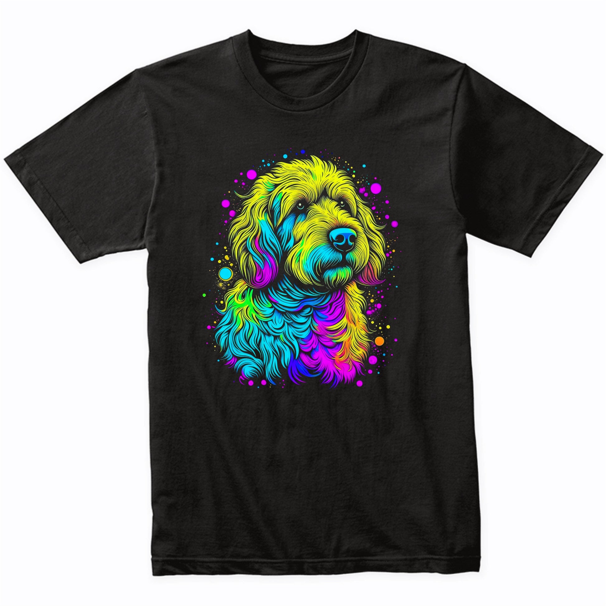 Colorful Bright Goldendoodle Vibrant Psychedelic Dog Art T-Shirt