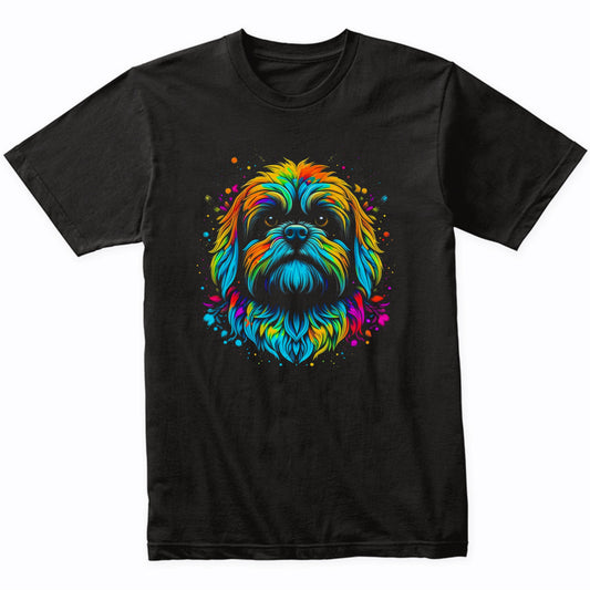 Colorful Bright Lhasa Apso Vibrant Psychedelic Dog Art T-Shirt