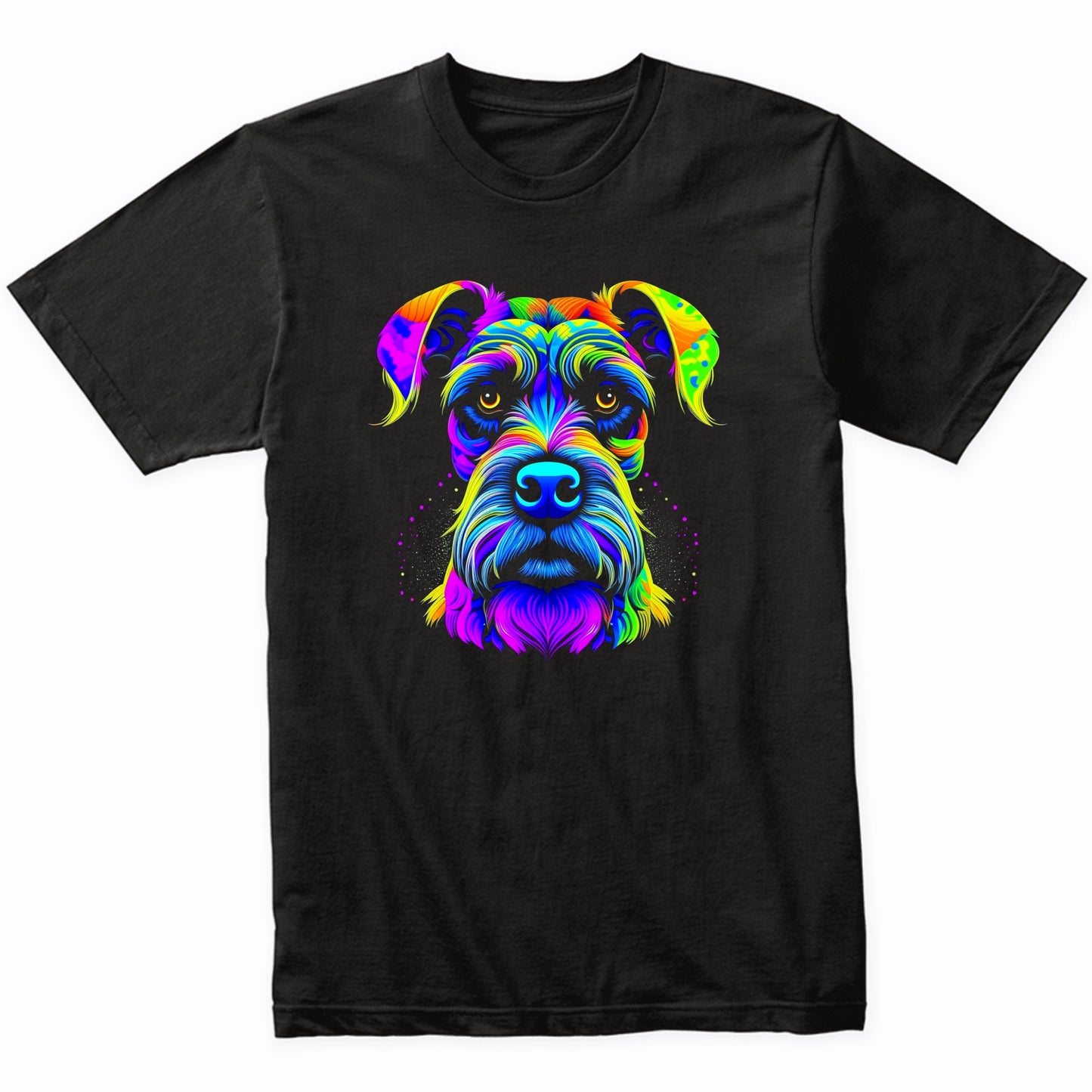 Colorful Bright Schnauzer Vibrant Psychedelic Dog Art T-Shirt