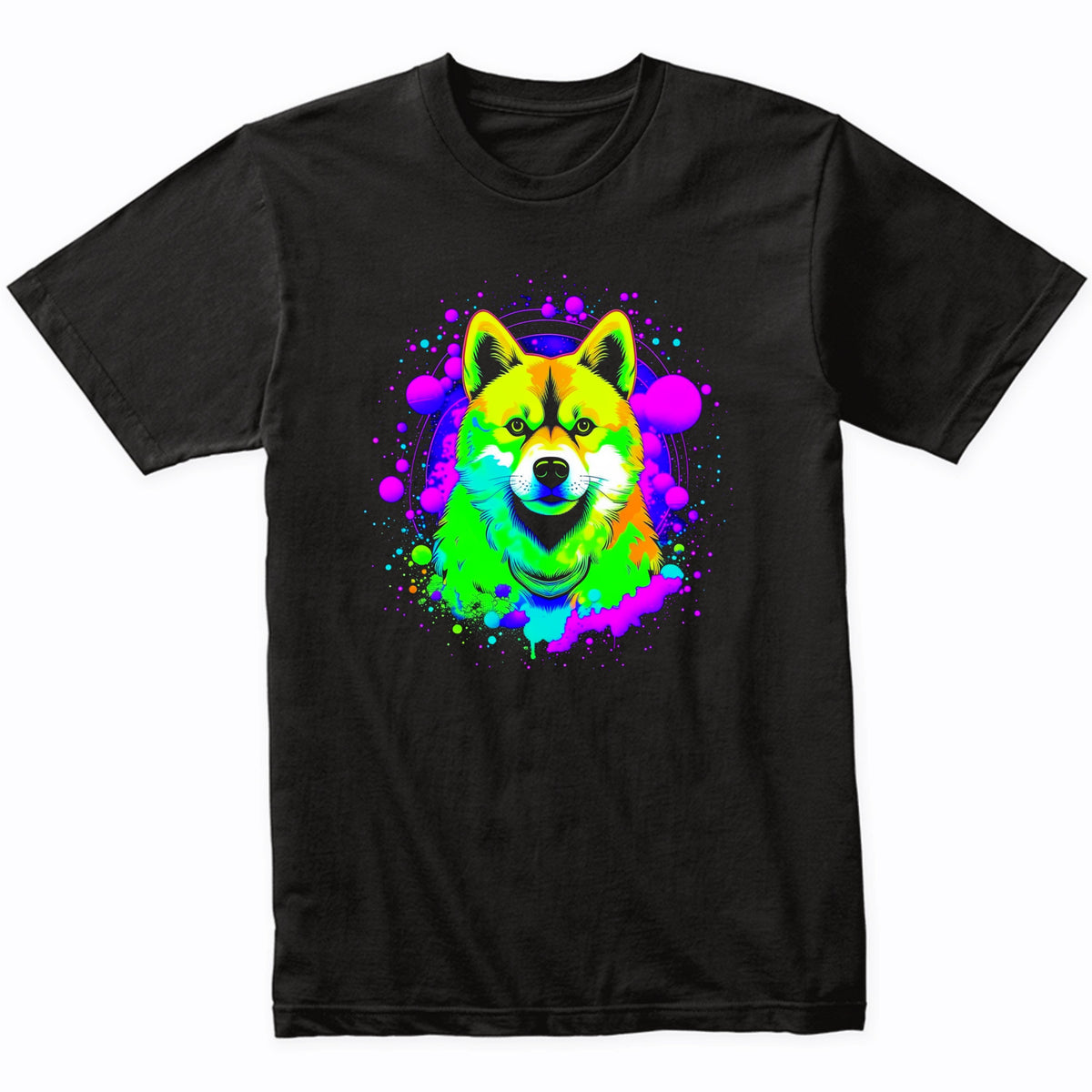 Colorful Bright Shiba Inu Vibrant Psychedelic Dog Art T-Shirt