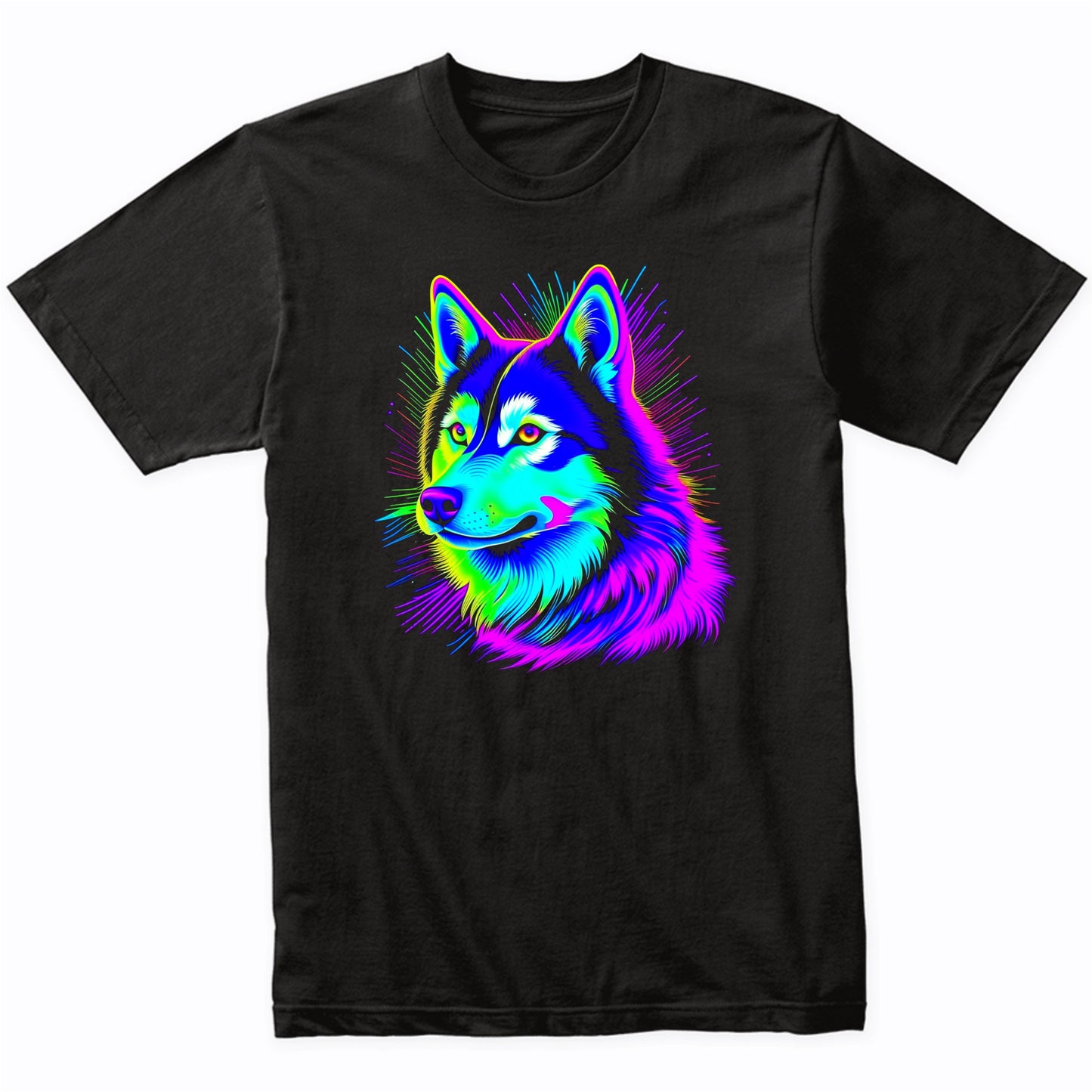 Colorful Bright Siberian Husky Vibrant Psychedelic Dog Art T-Shirt