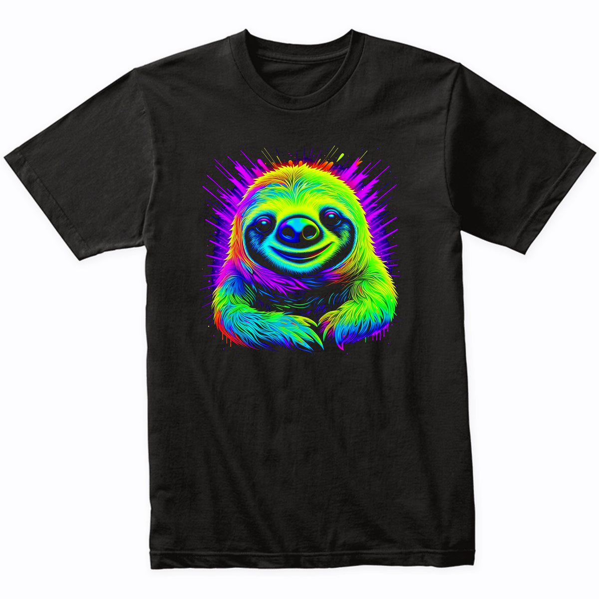 Colorful Bright Sloth Vibrant Psychedelic Animal Art T-Shirt