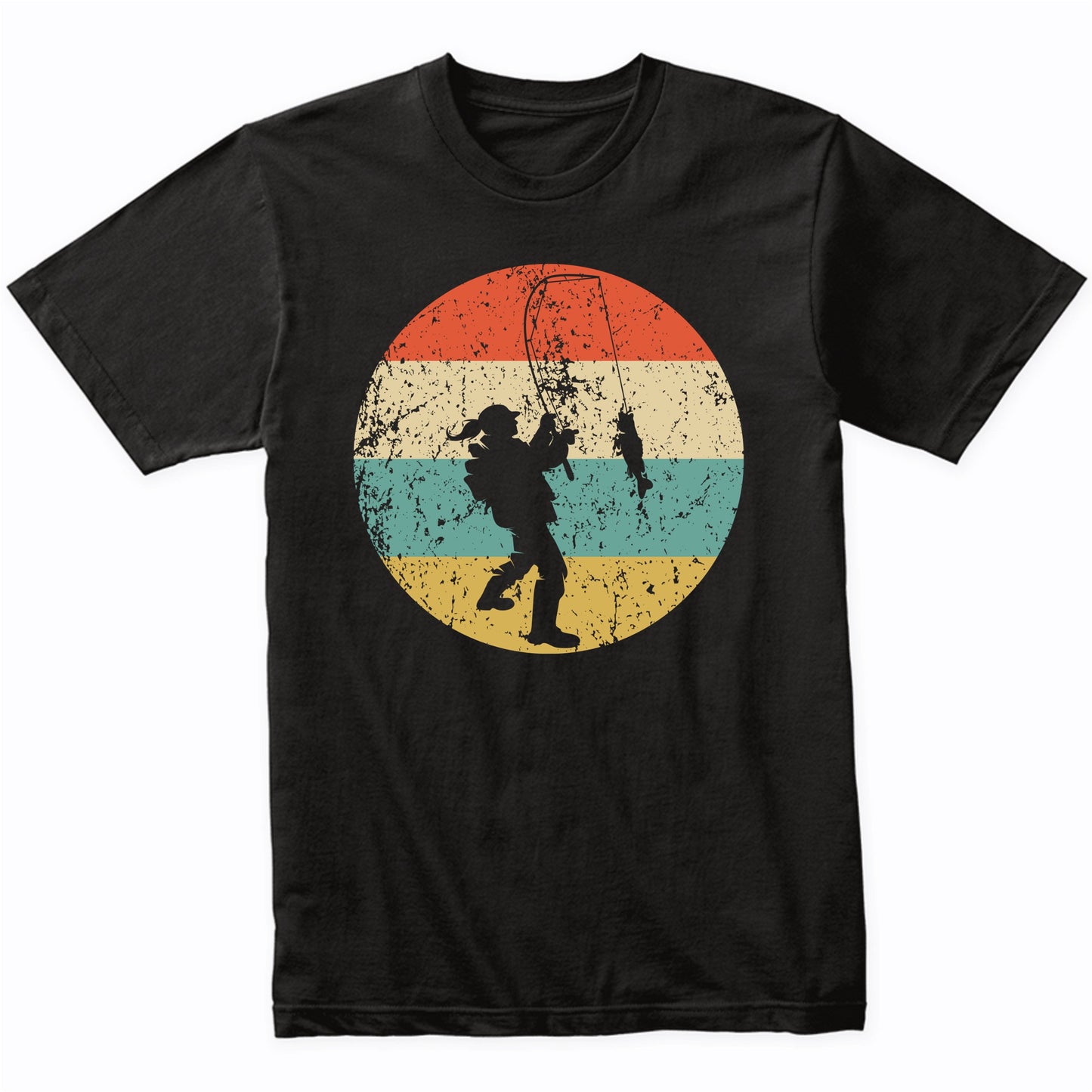 Retro Fisherwoman Female Athlete Fishing Girls Sports T-Shirt