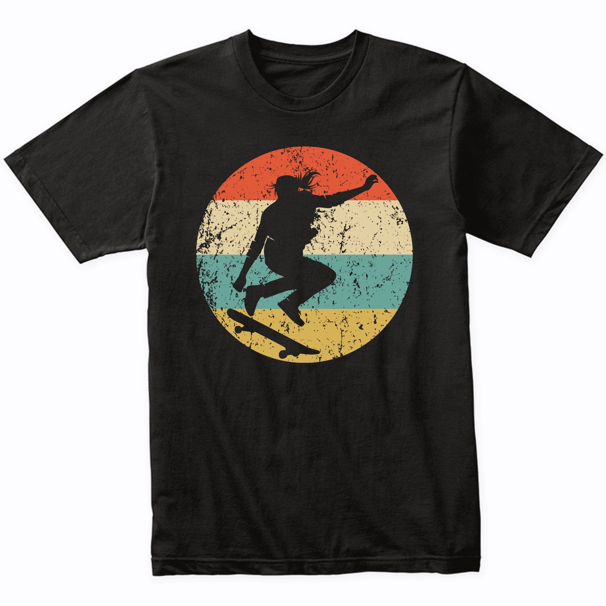 Retro Skateboarder Female Athlete Skateboarding Girls Sports T-Shirt