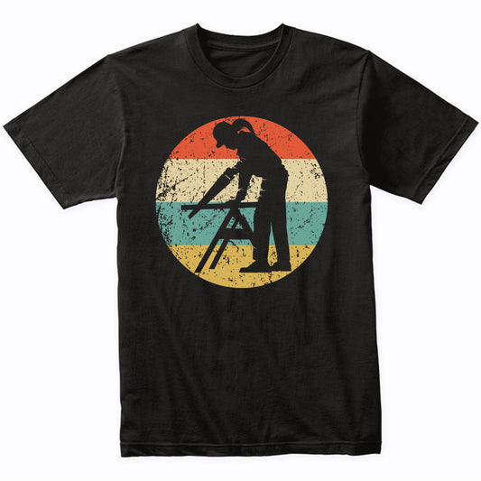 Retro Female Carpenter Sawing Vintage Style Carpentry T-Shirt