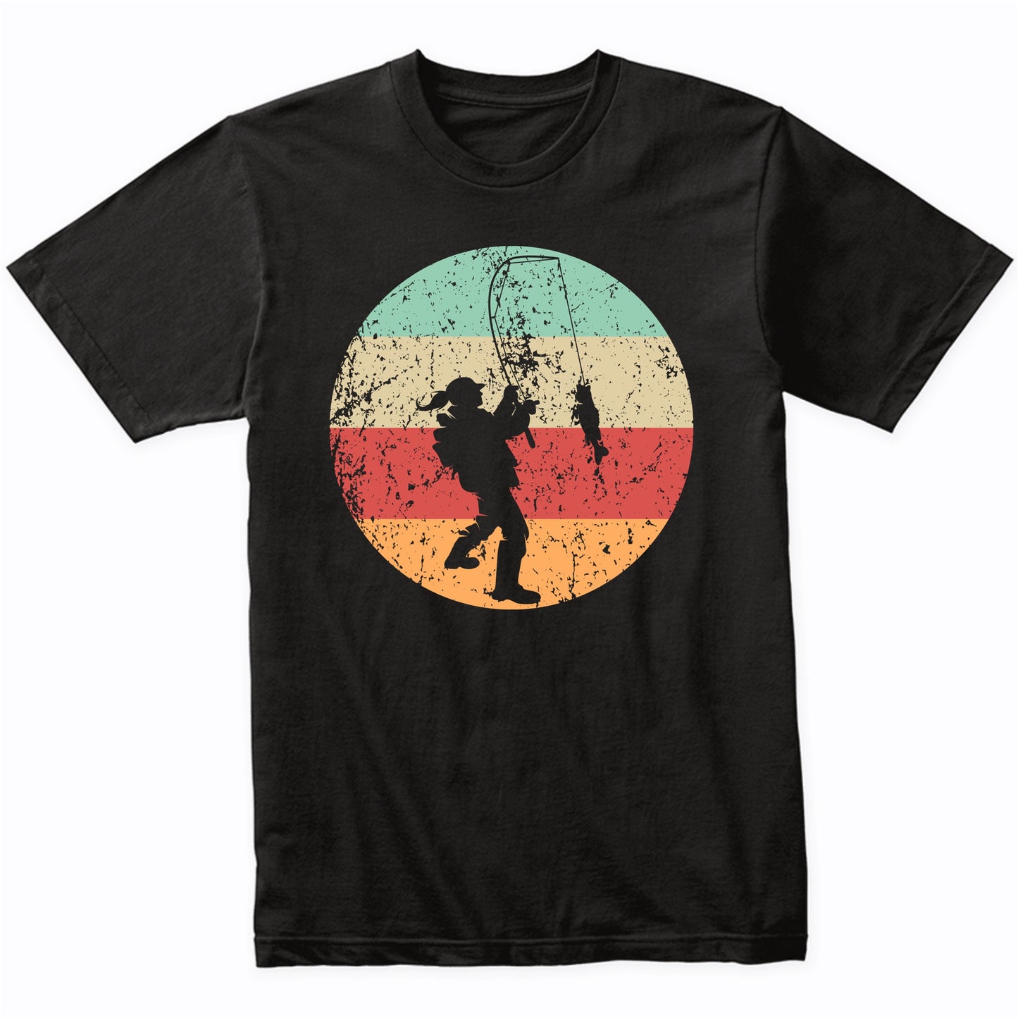 Retro Fisherwoman Female Athlete Fishing Girls Sports T-Shirt