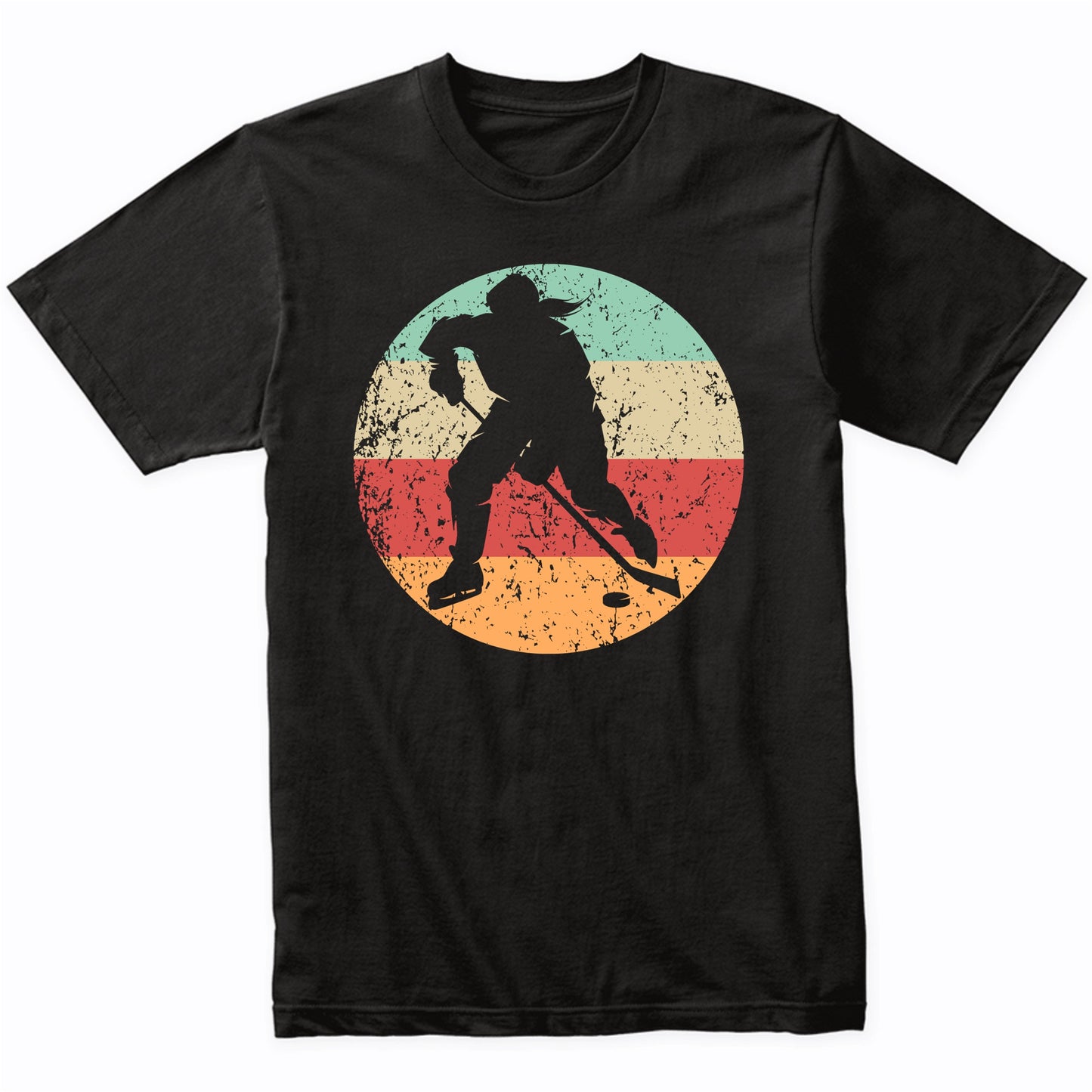 Retro Hockey Player Female Athlete Girls Sports T-Shirt