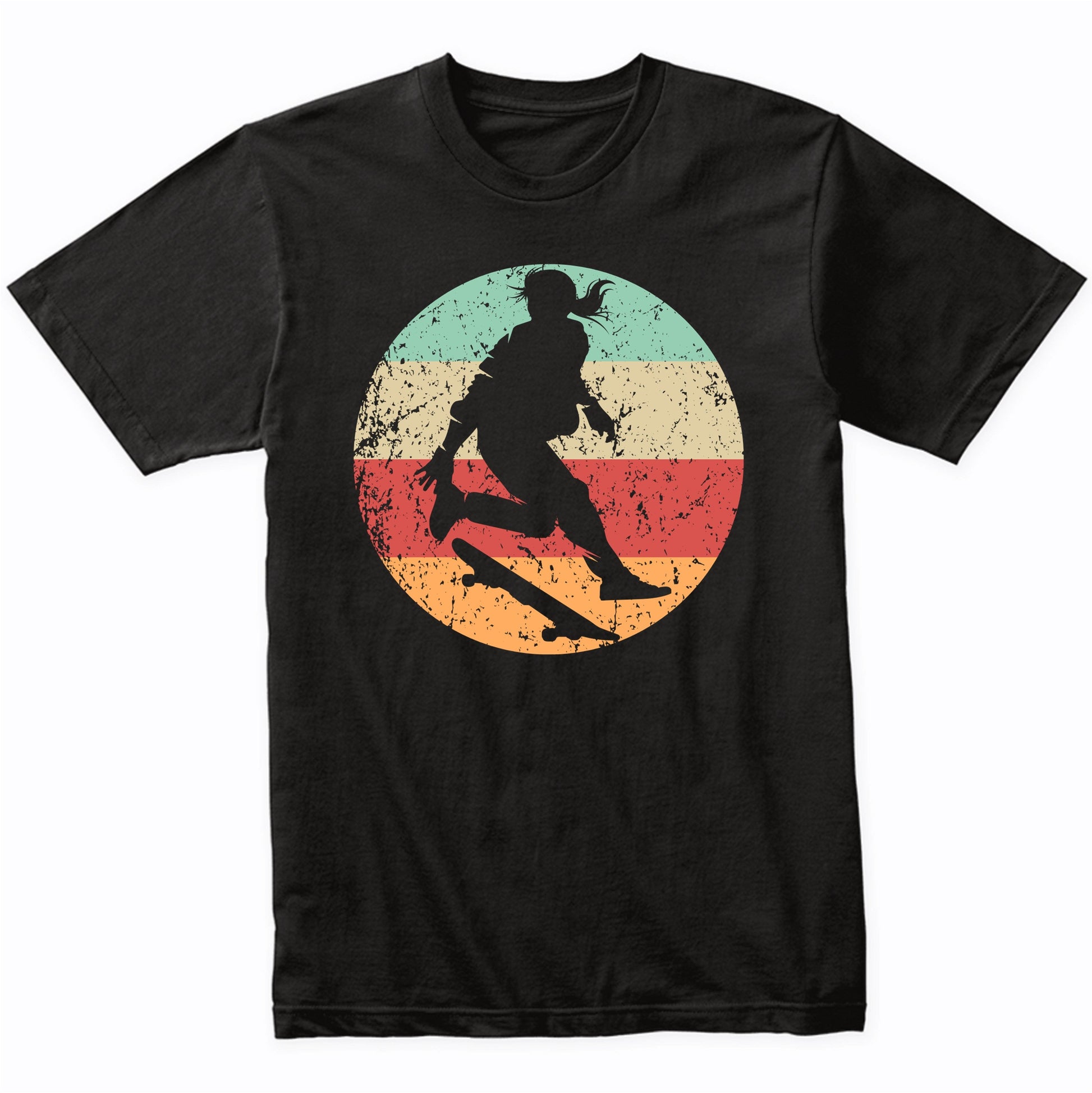 Retro Skateboarder Female Athlete Skateboarding Girls Sports T-Shirt