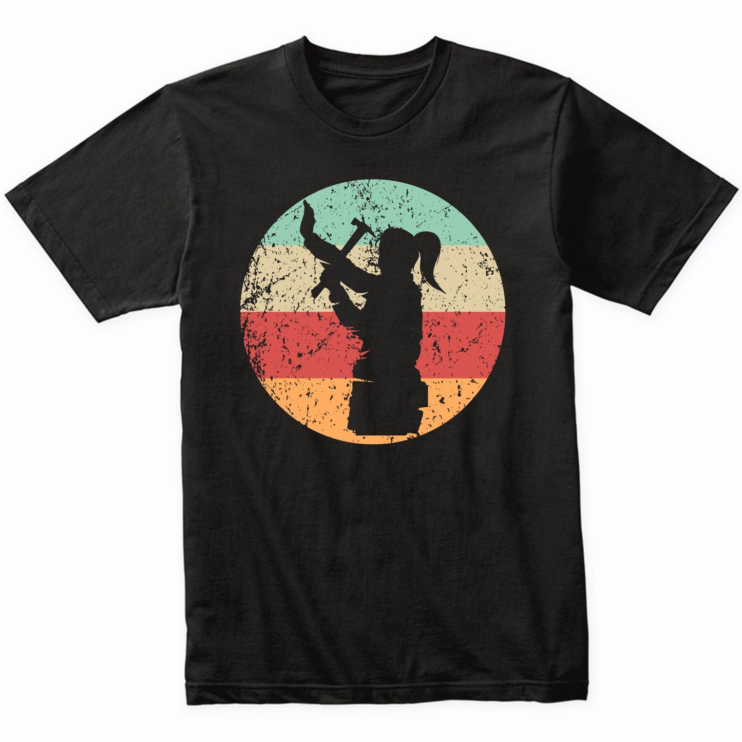 Retro Female Carpenter Hammering Vintage Style Carpentry T-Shirt