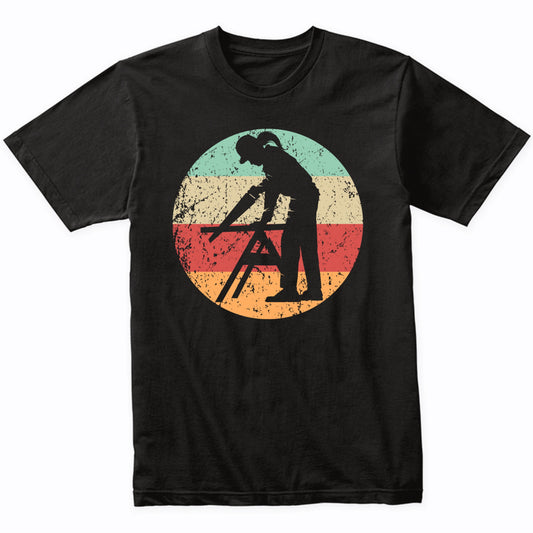 Retro Female Carpenter Sawing Vintage Style Carpentry T-Shirt