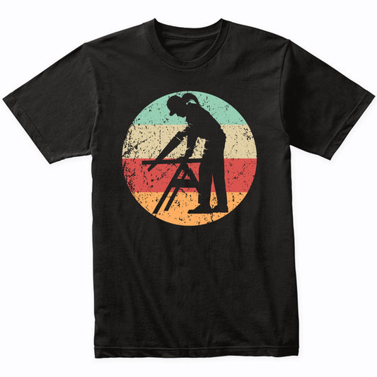 Retro Female Carpenter Sawing Vintage Style Carpentry T-Shirt