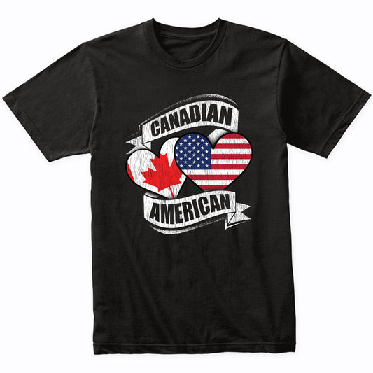 Canadian American Hearts USA Canada Flags T-Shirt