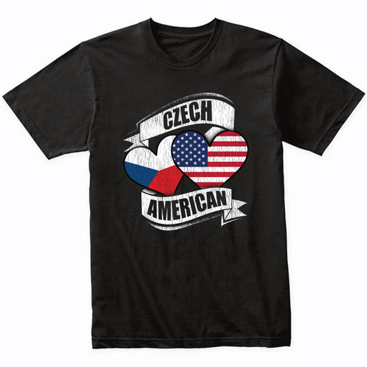 Czech American Hearts USA Czech Republic Flags T-Shirt