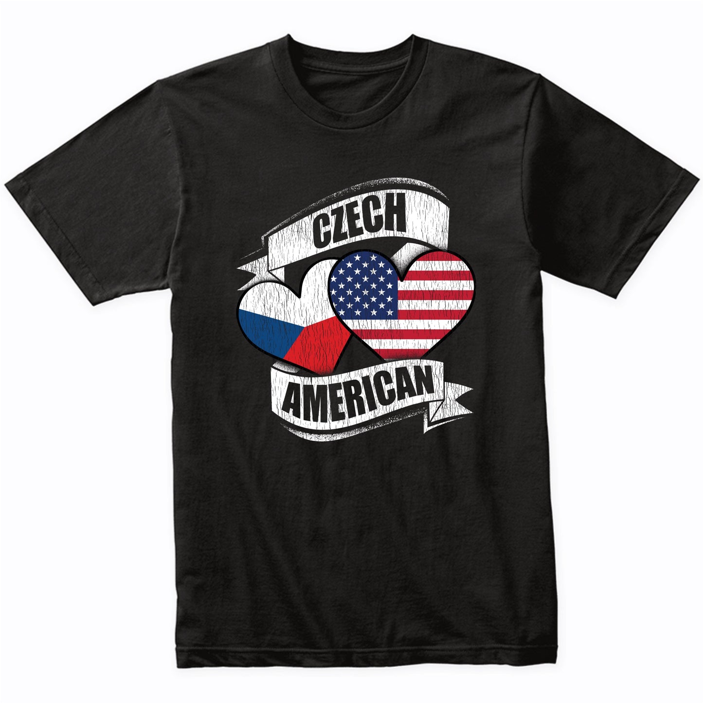 Czech American Hearts USA Czech Republic Flags T-Shirt