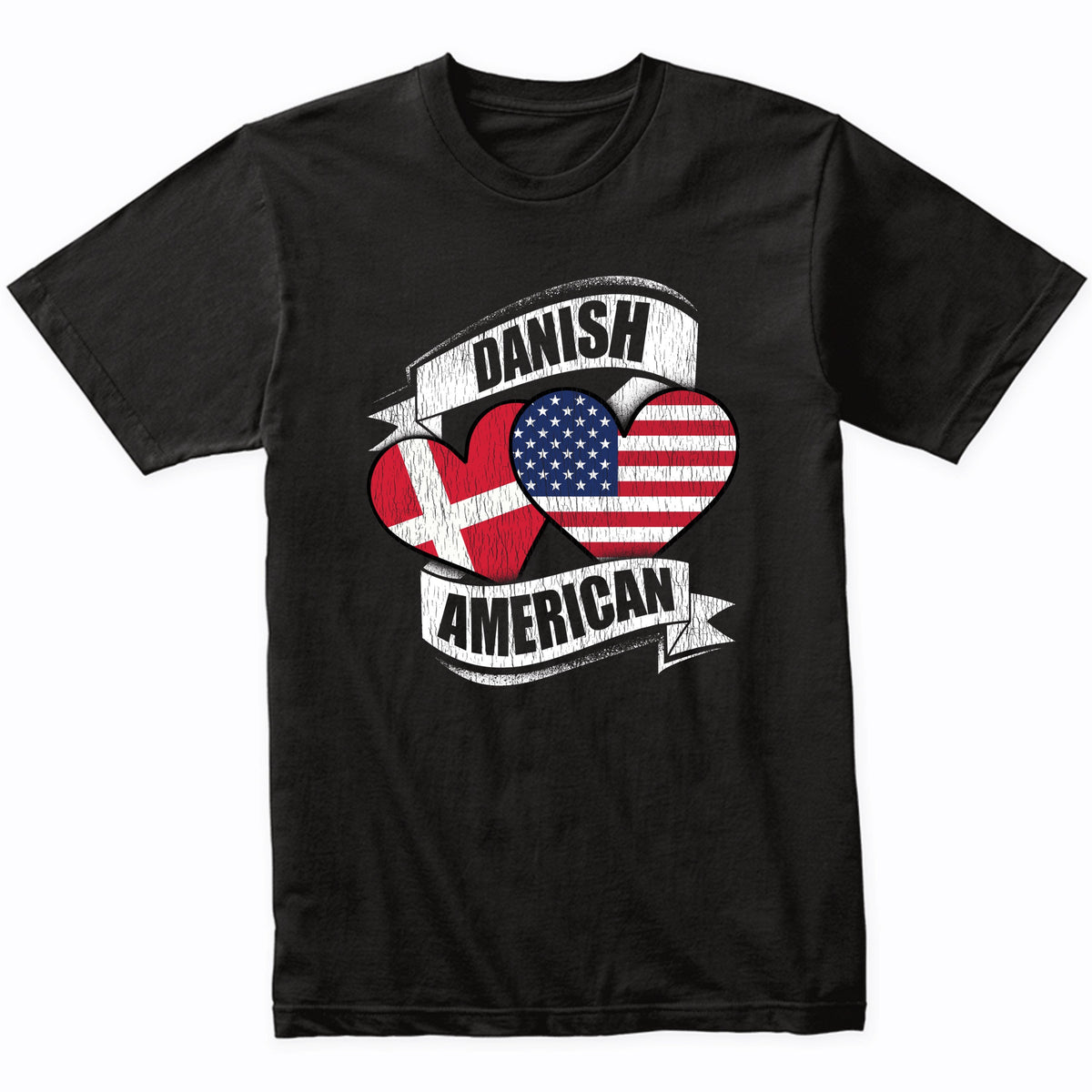Danish American Hearts USA Denmark Flags T-Shirt