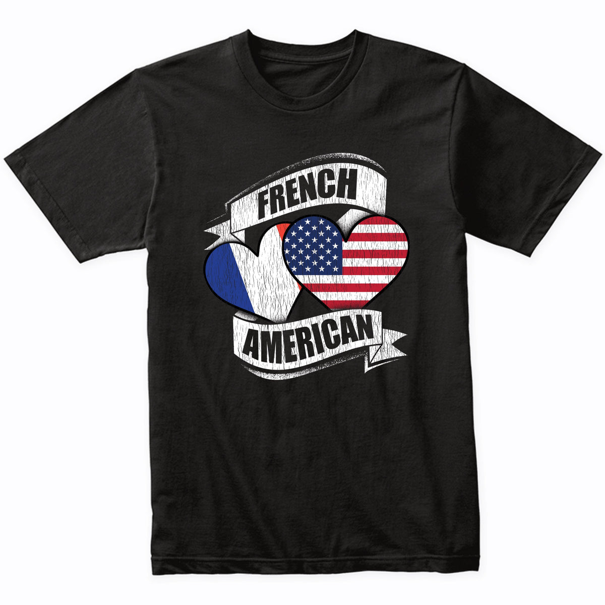 French American Hearts USA France Flags T-Shirt