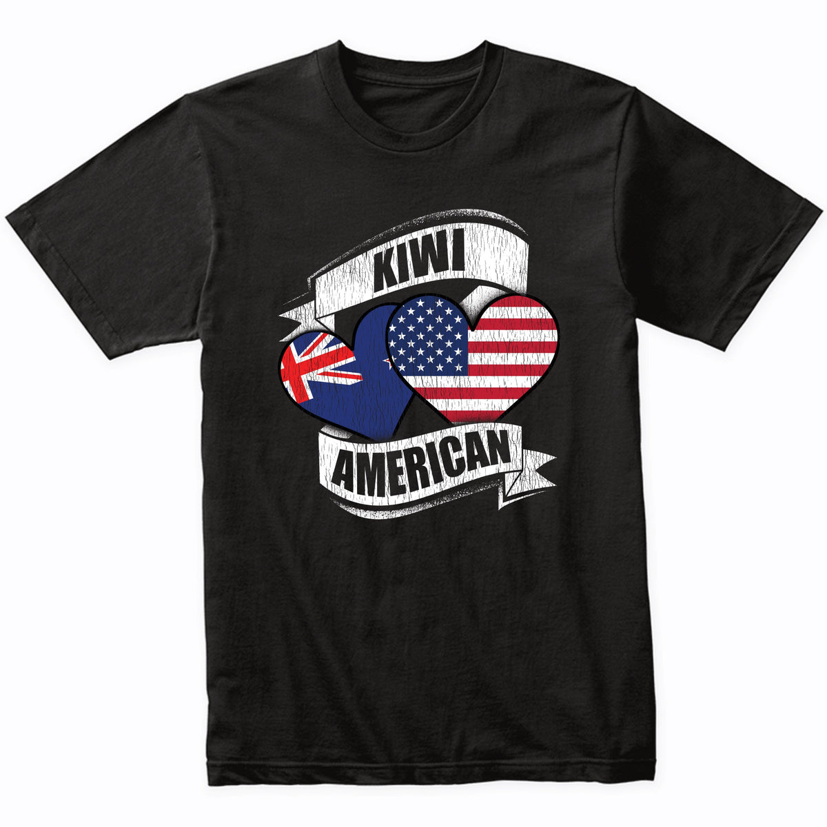 Kiwi American Hearts USA New Zealand Flags T-Shirt