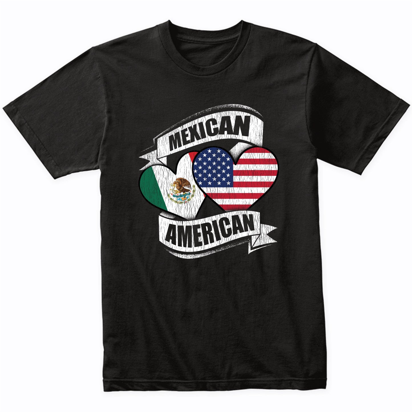 Mexican American Hearts USA Mexico Flags T-Shirt