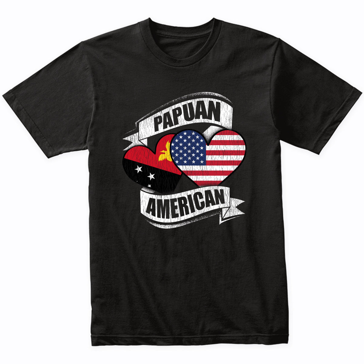 Papuan American Hearts USA Papua New Guinea Flags T-Shirt