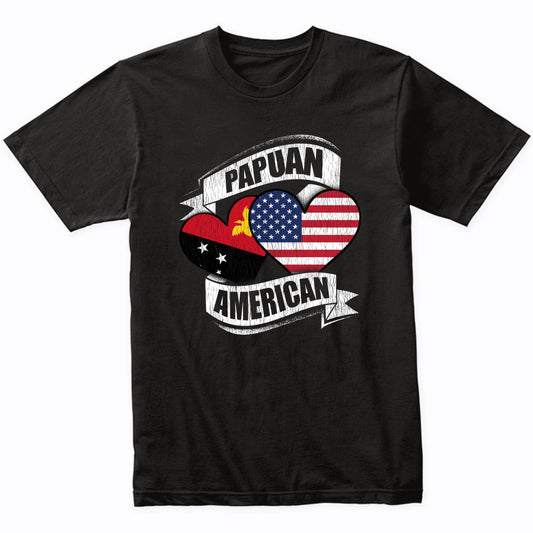 Papuan American Hearts USA Papua New Guinea Flags T-Shirt
