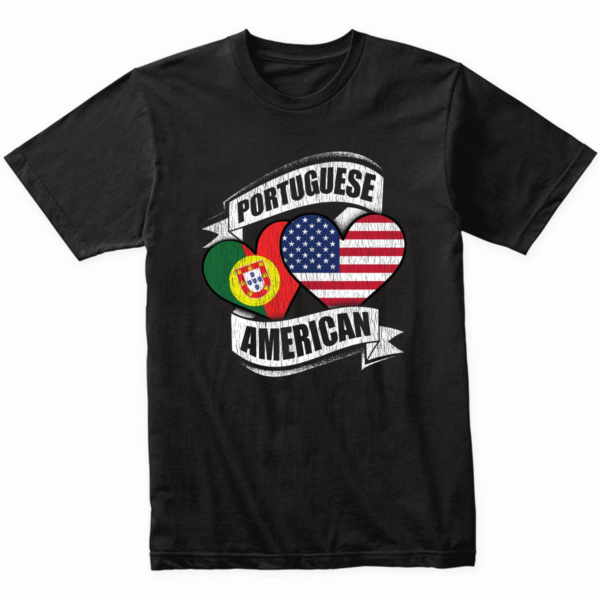 Portuguese American Hearts USA Portugal Flags T-Shirt