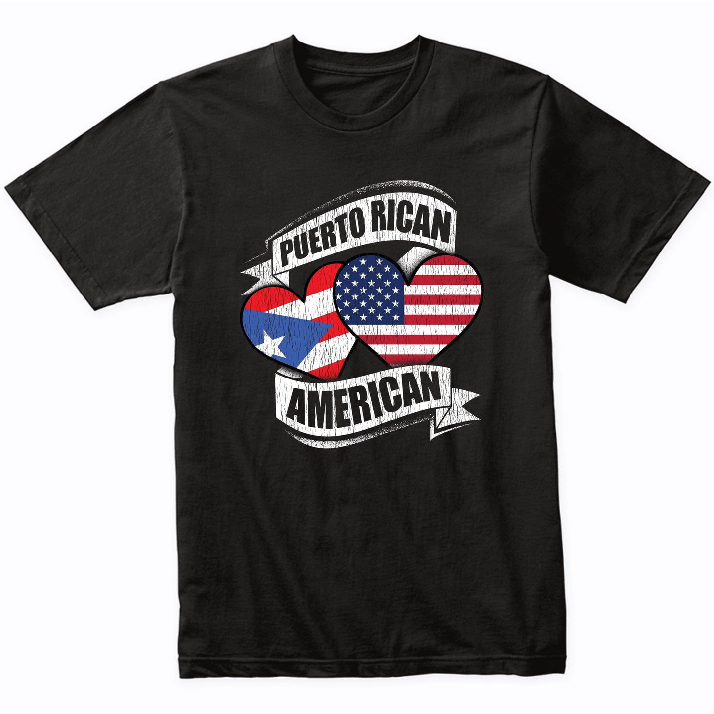 Puerto Rican American Hearts USA Puerto Rico Flags T-Shirt