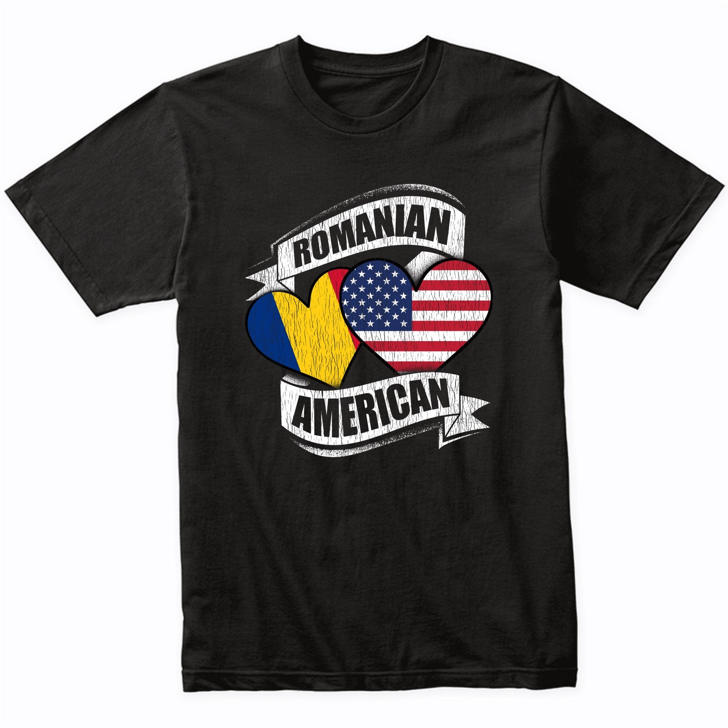 Romanian American Hearts USA Romania Flags T-Shirt
