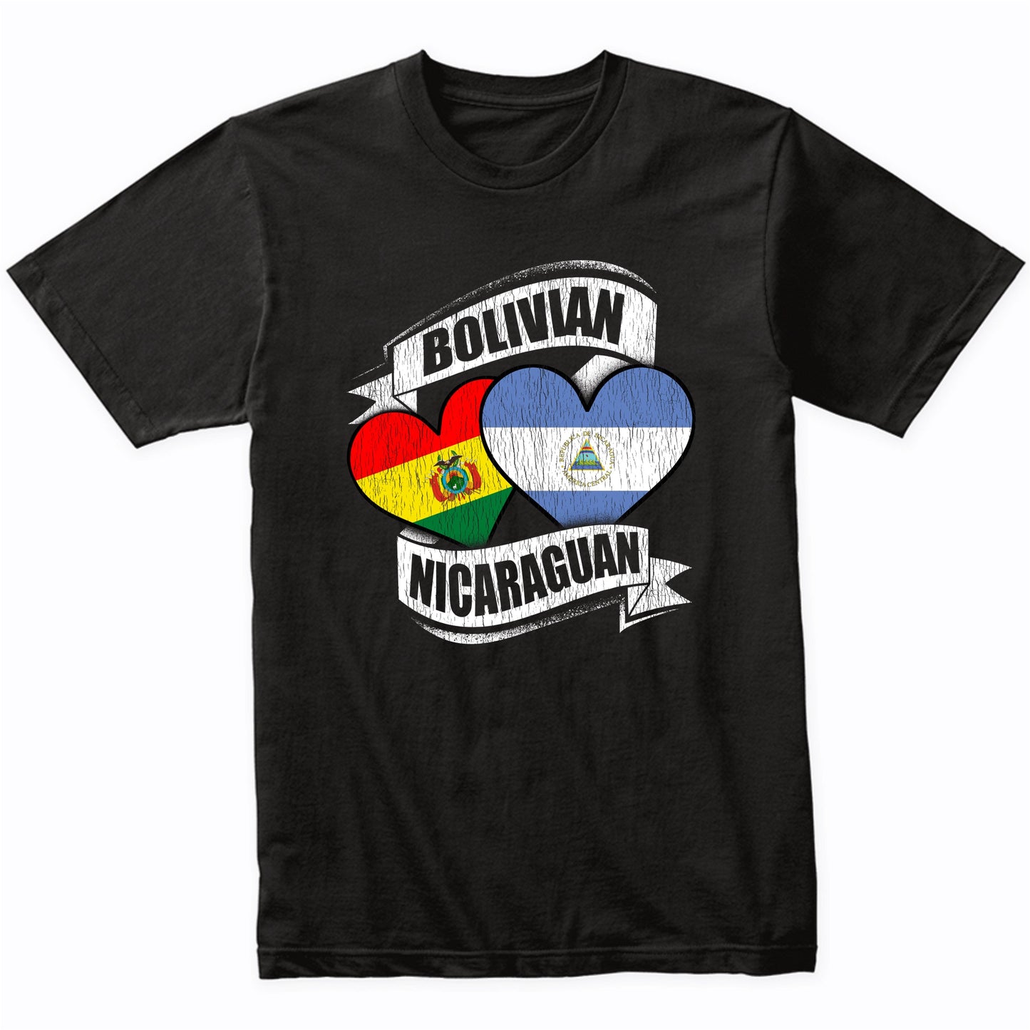 Bolivian Nicaraguan Hearts Bolivia Nicaragua Flags T-Shirt