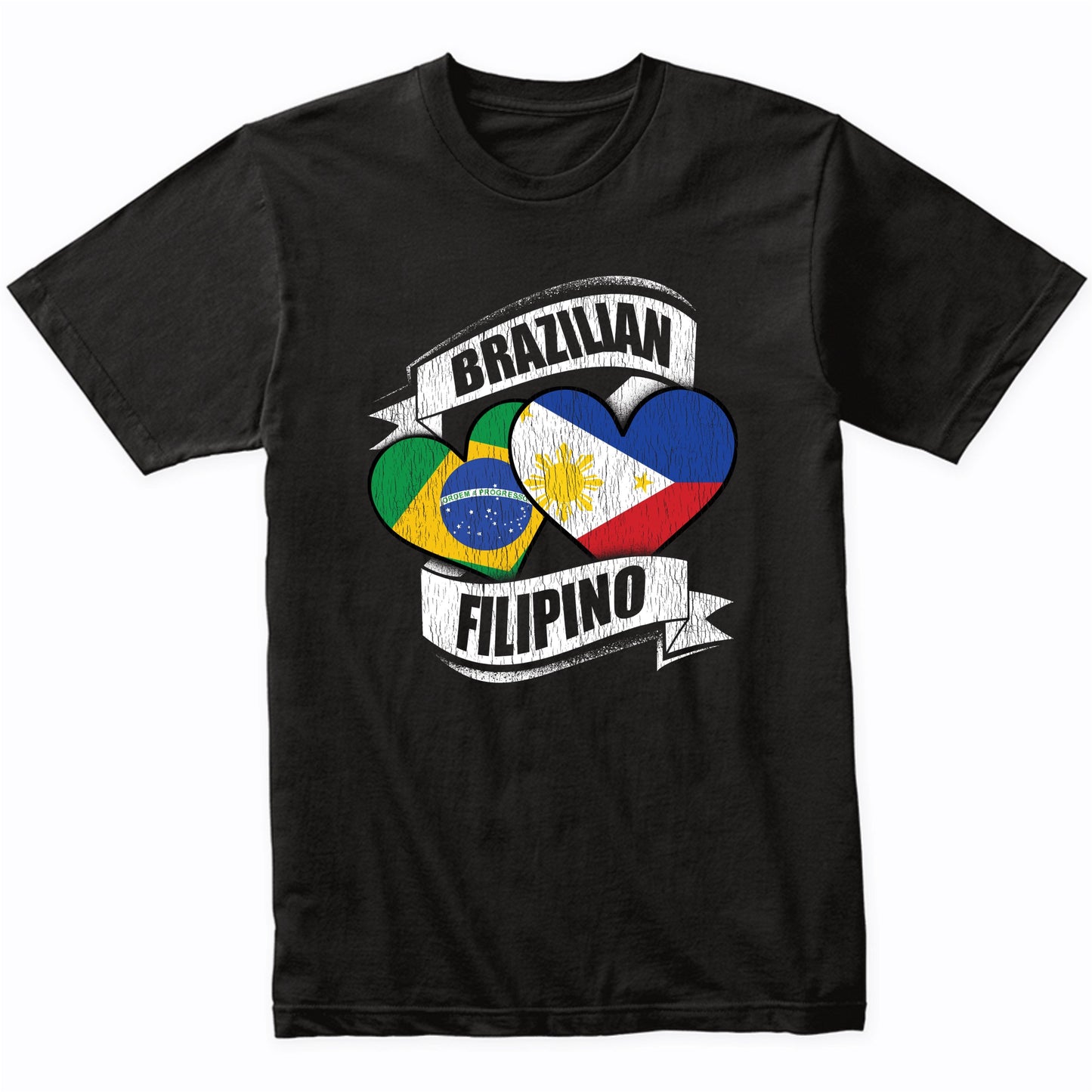 Brazilian Filipino Hearts Brazil Philippines Flags T-Shirt