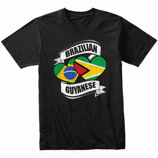 Brazilian Guyanese Hearts Brazil Guyana Flags T-Shirt