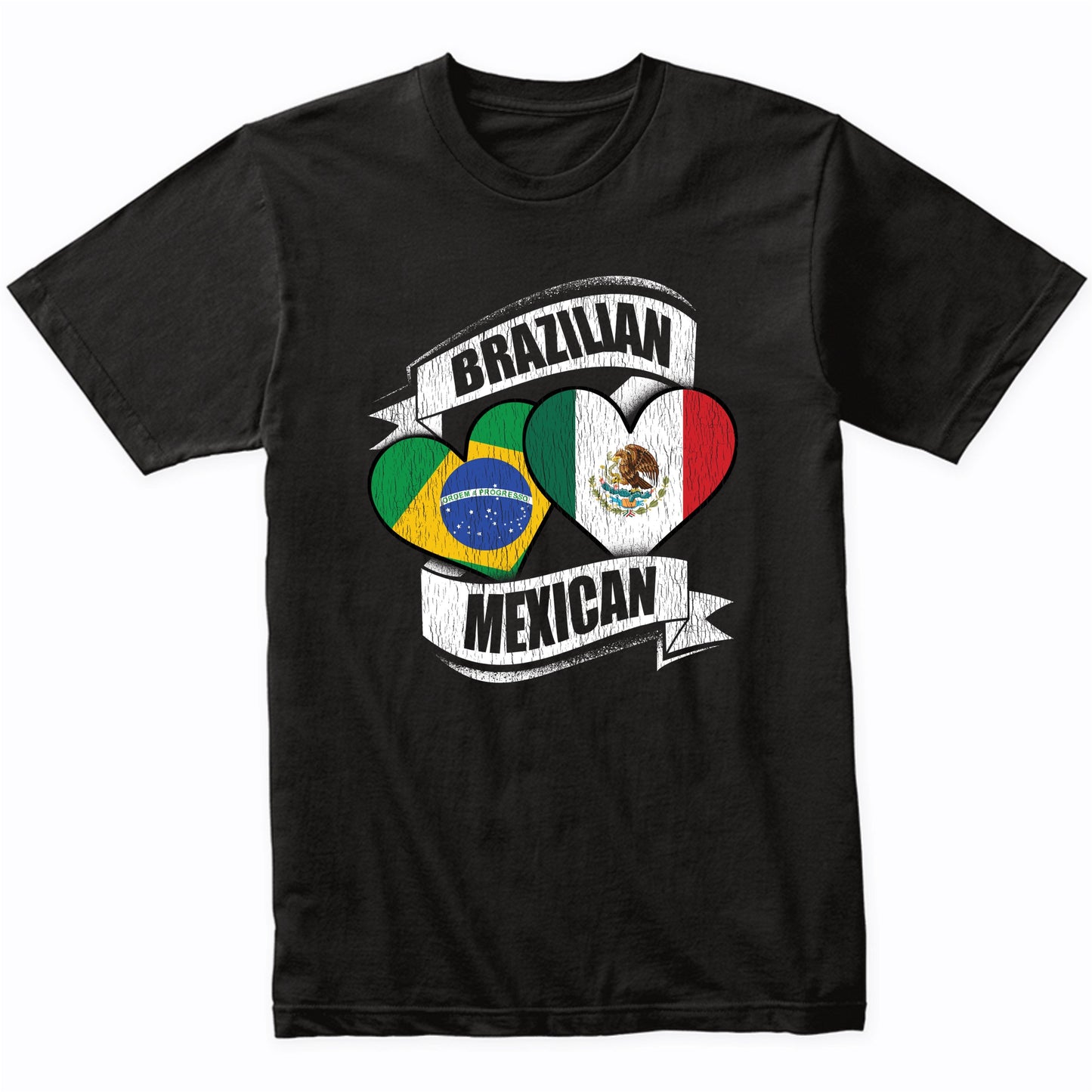Brazilian Mexican Hearts Brazil Mexico Flags T-Shirt