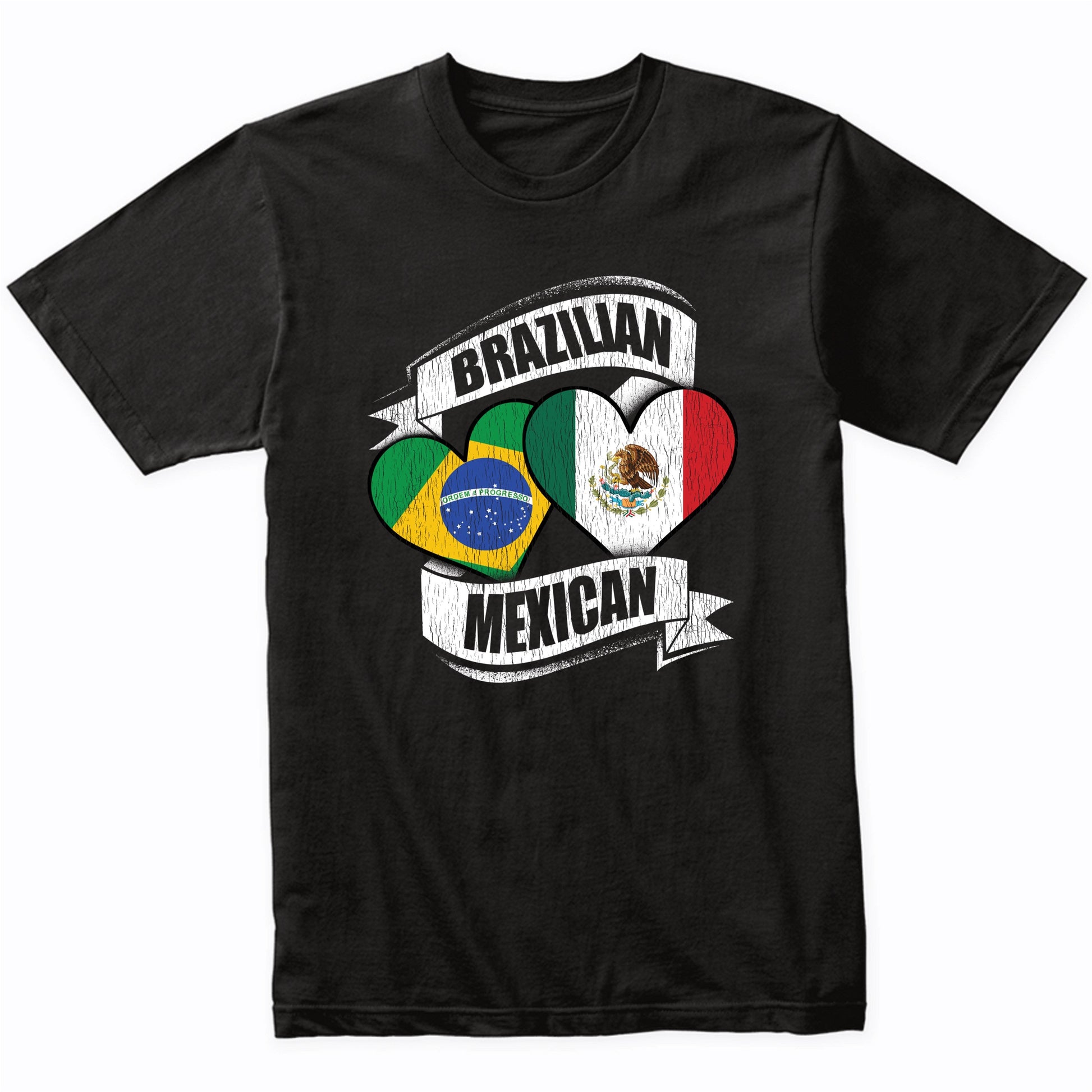 Brazilian Mexican Hearts Brazil Mexico Flags T-Shirt