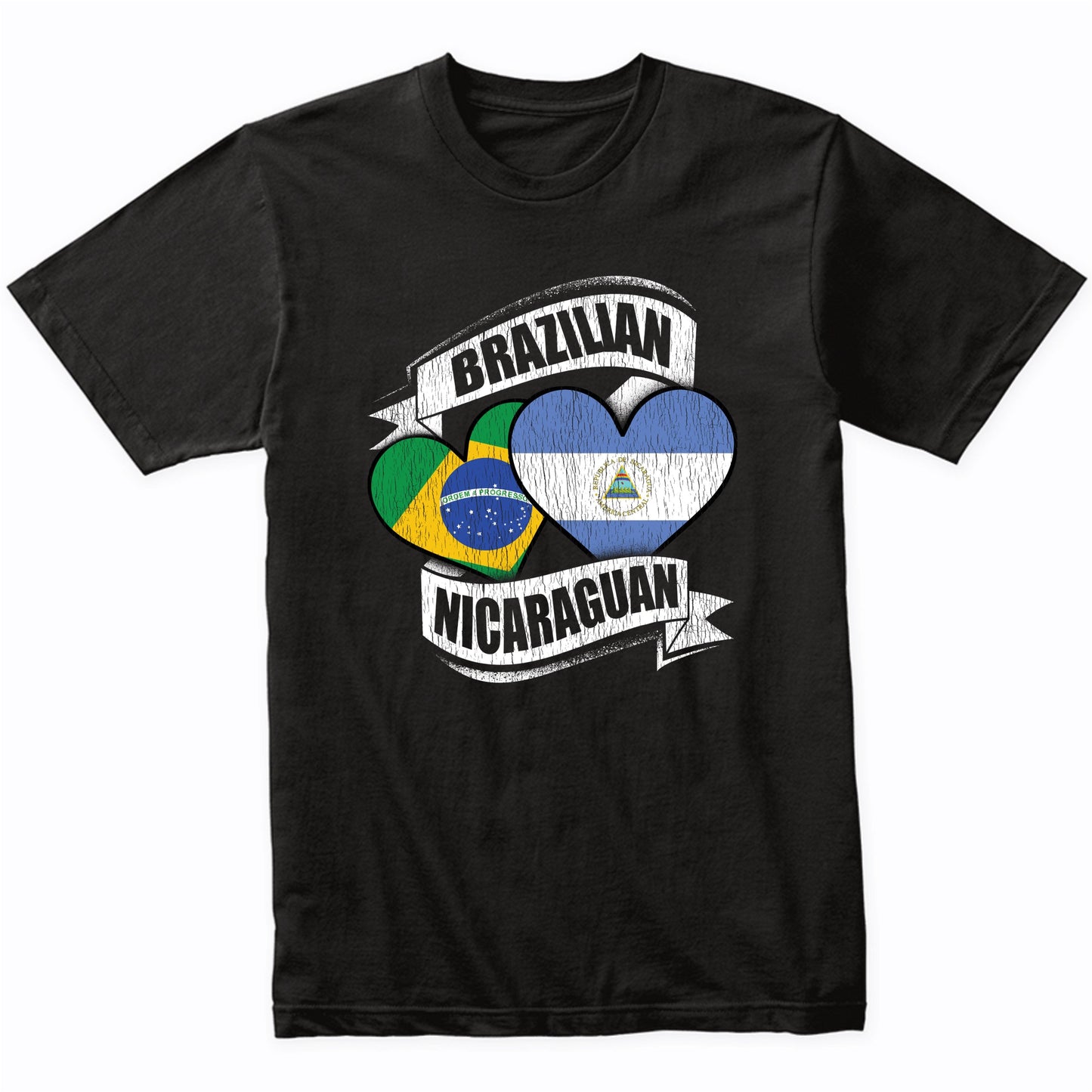 Brazilian Nicaraguan Hearts Brazil Nicaragua Flags T-Shirt