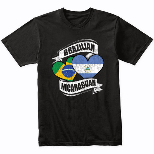 Brazilian Nicaraguan Hearts Brazil Nicaragua Flags T-Shirt