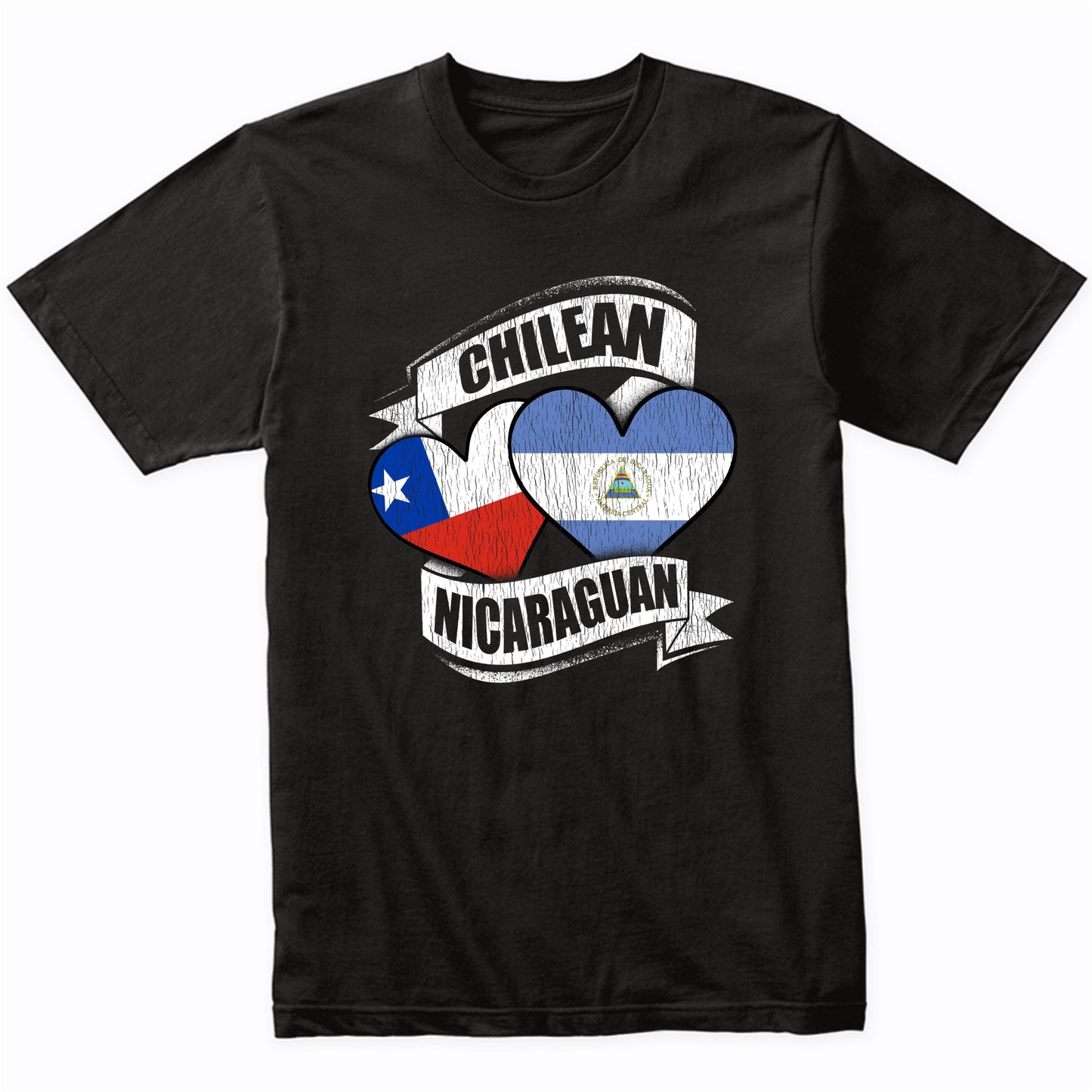 Chilean Nicaraguan Hearts Chile Nicaragua Flags T-Shirt