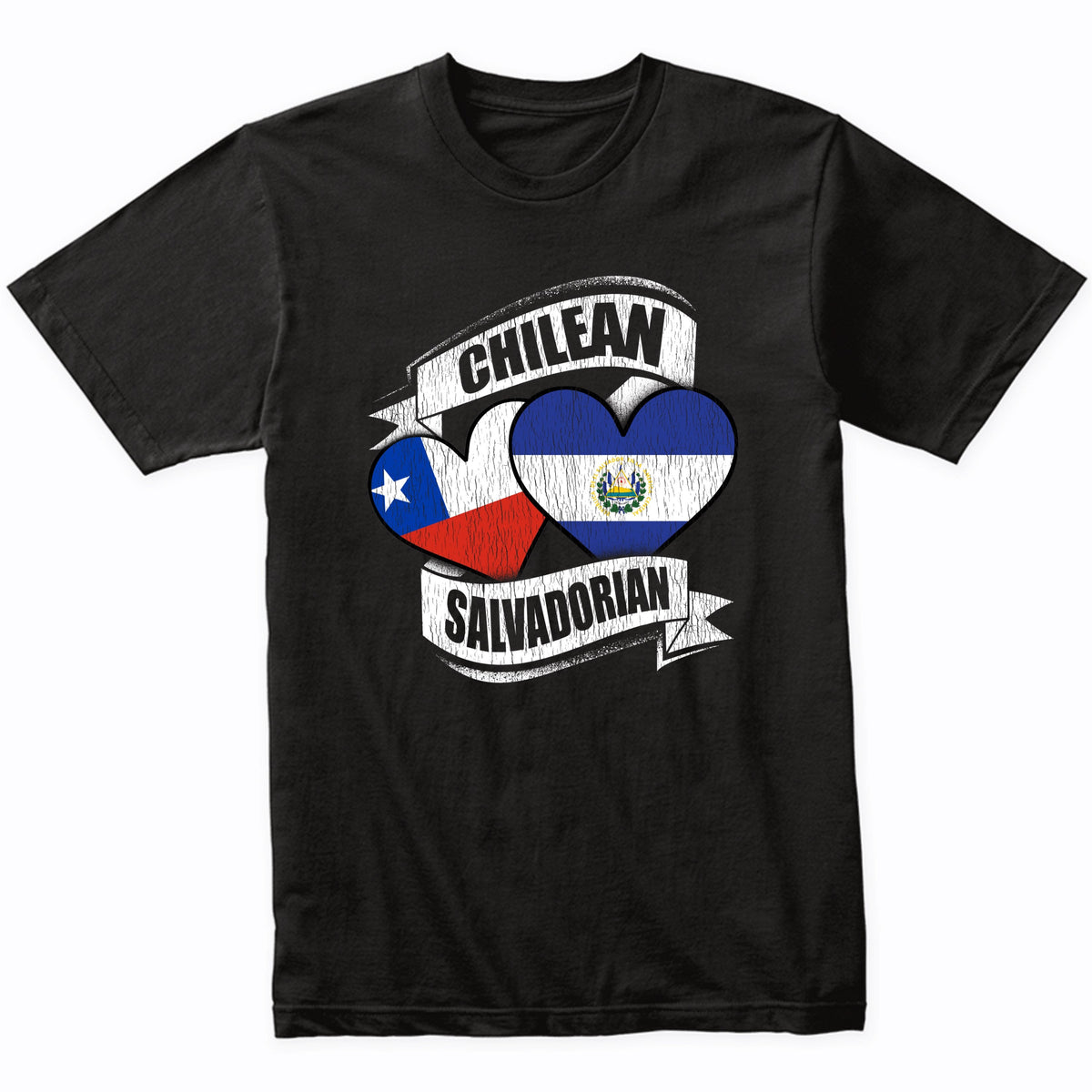 Chilean Salvadorian Hearts Chile El Salvador Flags T-Shirt