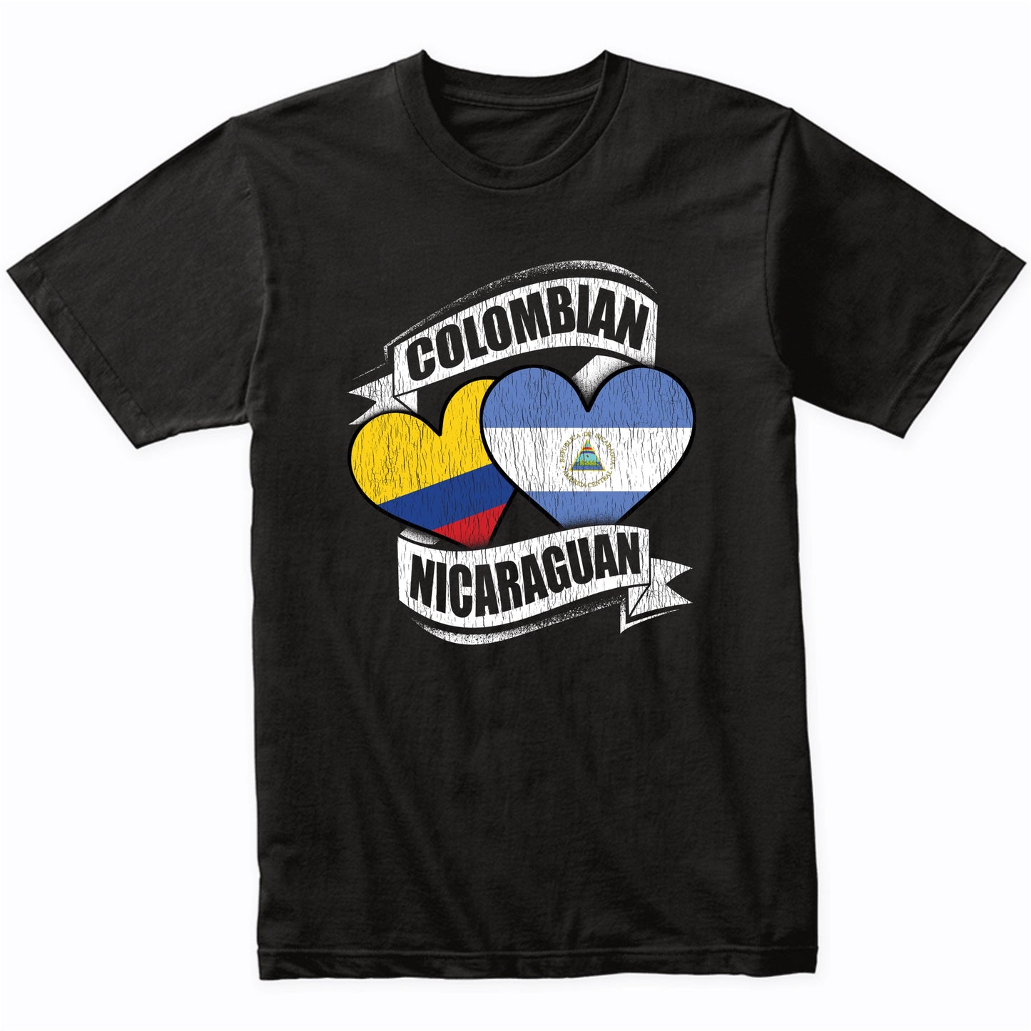 Colombian Nicaraguan Hearts Colombia Nicaragua Flags T-Shirt