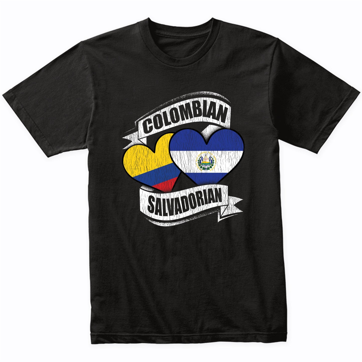 Colombian Salvadorian Hearts Colombia El Salvador Flags T-Shirt