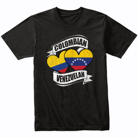 Colombian Venezuelan Hearts Colombia Venezuela Flags T-Shirt